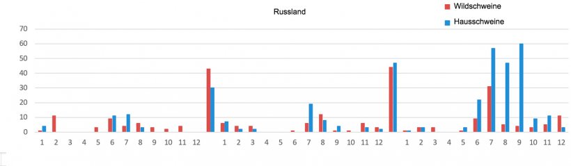 Monatliche Entwicklung der ASP-Ausbr&uuml;che in Russland
