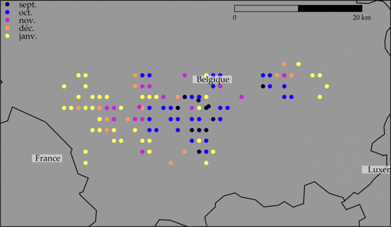 Orte der ASP-F&auml;lle im S&uuml;den Belgiens
