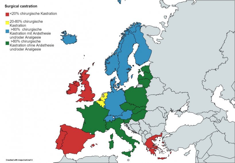 Quelle: Zweiter Zwischenbericht 2015 &ndash; 2017 zur Europ&auml;ischen Erkl&auml;rung &uuml;ber Alternativen zur chirurgischen Kastration von Schweinen
