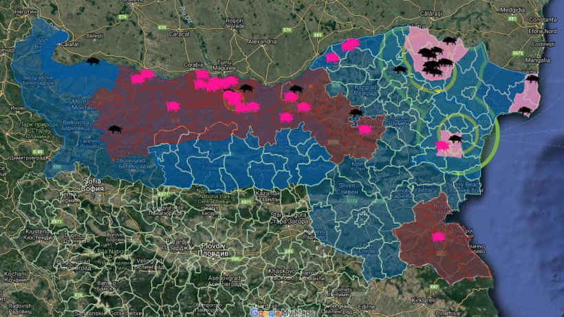 Alle ASP-Ausbr&uuml;che in Bulgarien
