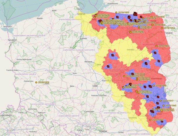 ASP-F&auml;lle in Polen im Jahr 2019
