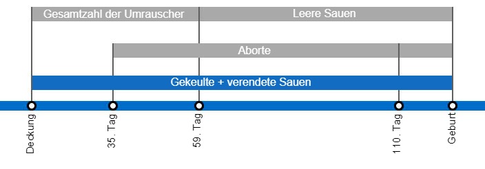 Arten von Embryoverlusten, die die Abferkelrate senken k&ouml;nnen, mit einer detaillierten Beschreibung der verschiedenen Arten des Umrauschens, je nachdem, wann dieses Ph&auml;nomen auftritt.
