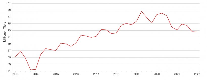 USA, viertelj&auml;hrliche Schweinebestandserhebung zum 1. Juni. Quelle: USDA
