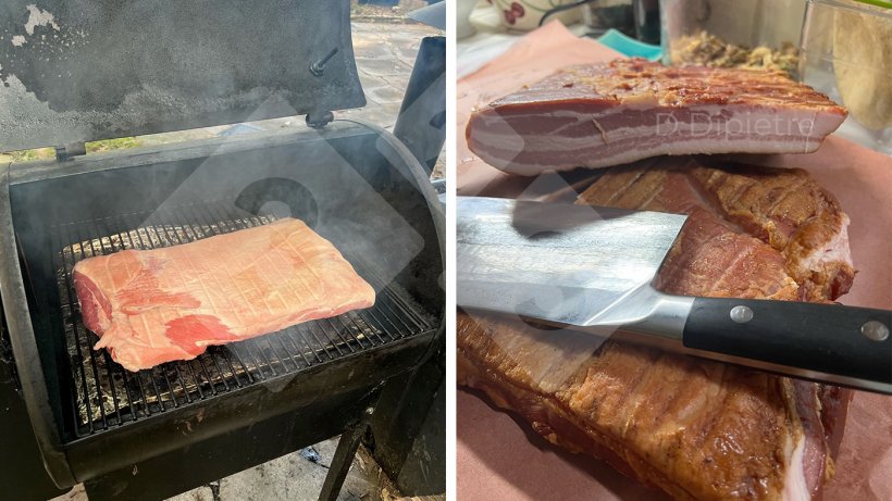 Abbildung 1: Der Autor Dennis DiPietre r&auml;uchert seinen eigenen Speck aus rohem Schweinebauch, den er online bei einem Schweinefleischproduzenten gekauft hat.
